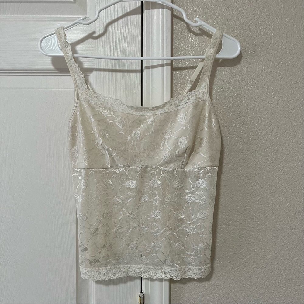 Vassarette Vintage Floral Lace Sheer Cream Camisole Large